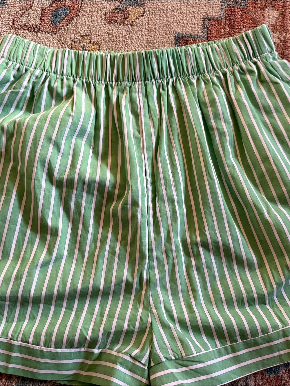 MARBLE Green and White Striped High Waist Women’s Shorts